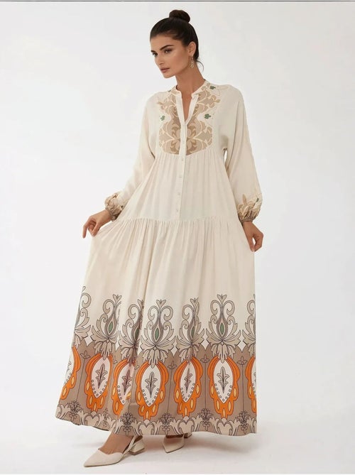 Robe longue imprimée à manches longues en viscose - Kiabi