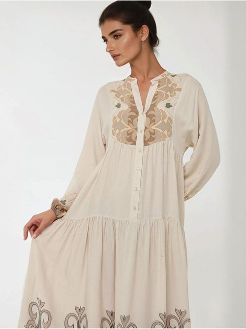 Robe longue imprimée à manches longues en viscose - Kiabi