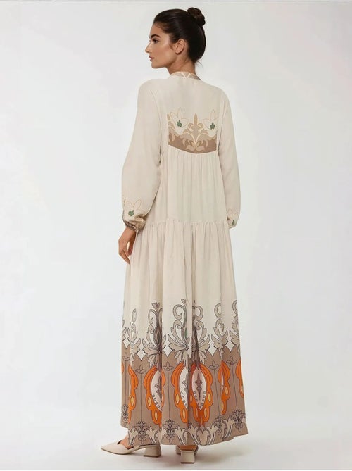 Robe longue imprimée à manches longues en viscose - Kiabi