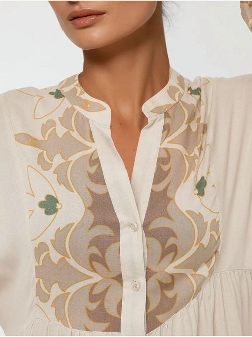 Robe longue imprimée à manches longues en viscose - Kiabi
