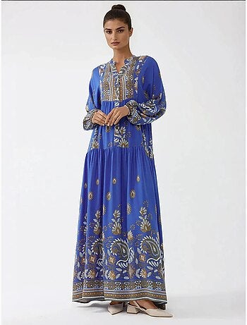 Robe longue imprimée à manches longues en viscose