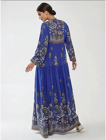 Robe longue imprimée à manches longues en viscose