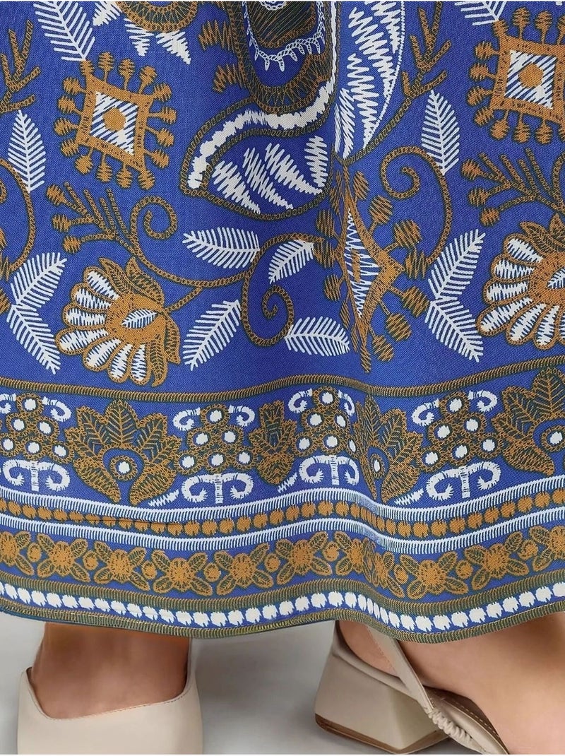 Robe longue imprimée à manches longues en viscose Bleu électrique - Kiabi