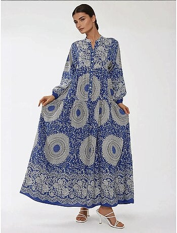 Robe longue imprimée à manches longues en viscose