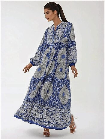 Robe longue imprimée à manches longues en viscose