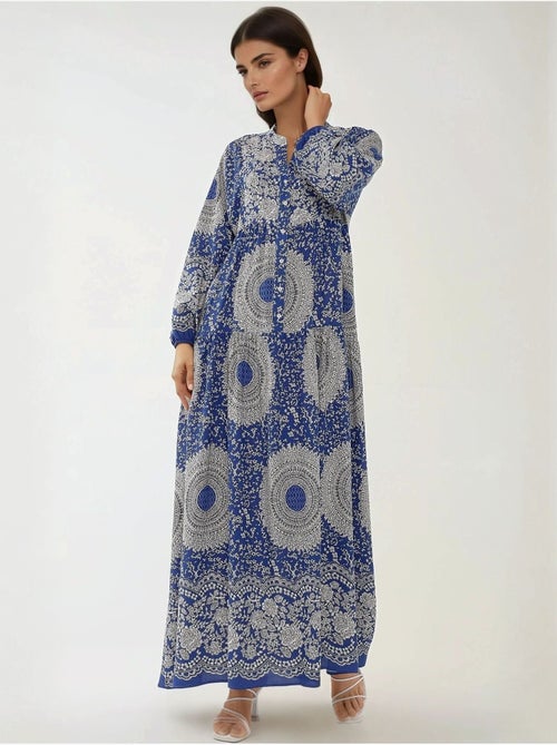 Robe longue imprimée à manches longues en viscose - Kiabi Robe longue imprimée à manches longues en viscose - Kiabi