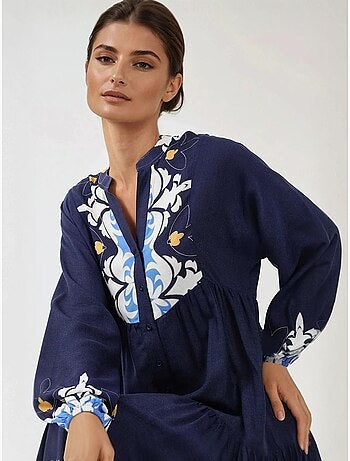 Robe longue imprimée à manches longues en viscose