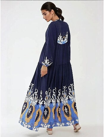 Robe longue imprimée à manches longues en viscose