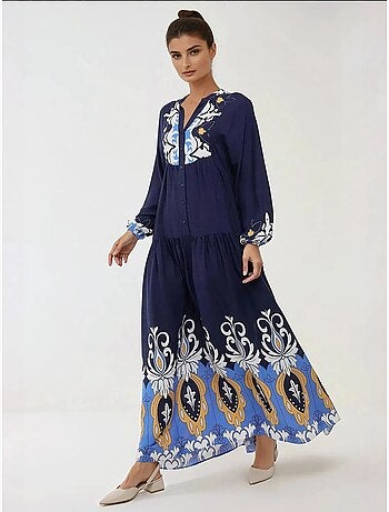 Robe longue imprimée à manches longues en viscose
