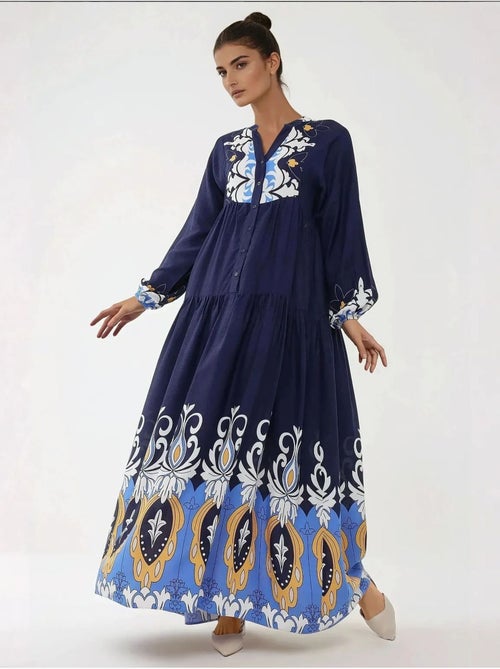 Robe longue imprimée à manches longues en viscose - Kiabi