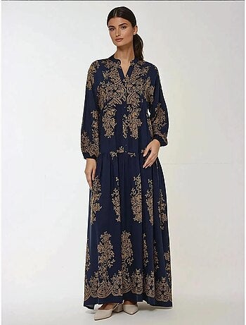 Robe longue imprimée à manches longues en viscose