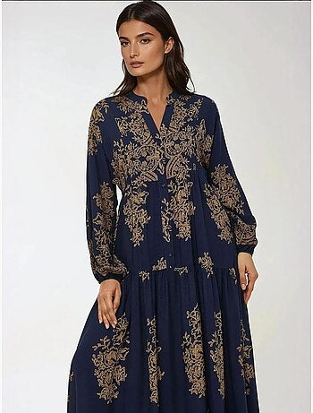 Robe longue imprimée à manches longues en viscose