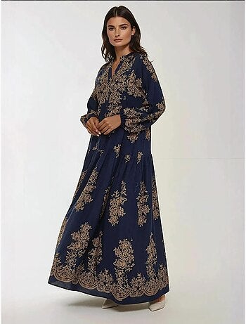Robe longue imprimée à manches longues en viscose