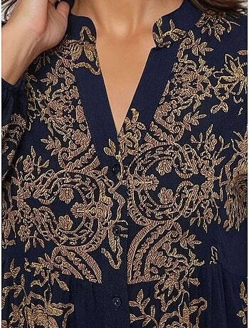 Robe longue imprimée à manches longues en viscose