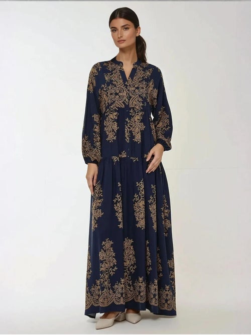 Robe longue imprimée à manches longues en viscose - Kiabi