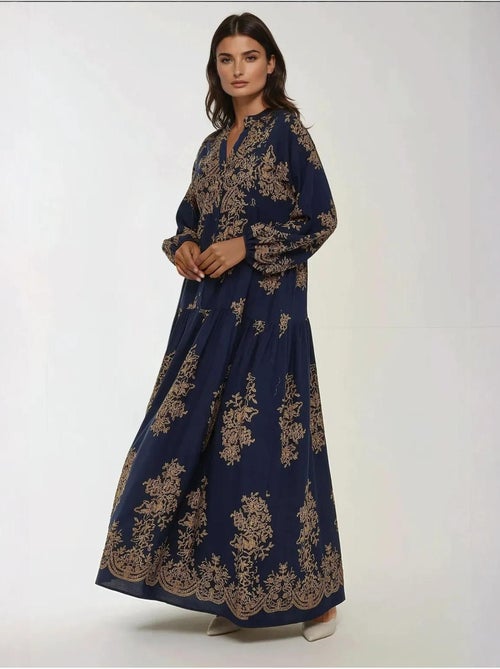 Robe longue imprimée à manches longues en viscose - Kiabi