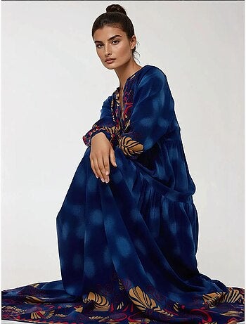 Robe longue imprimée à manches longues en viscose