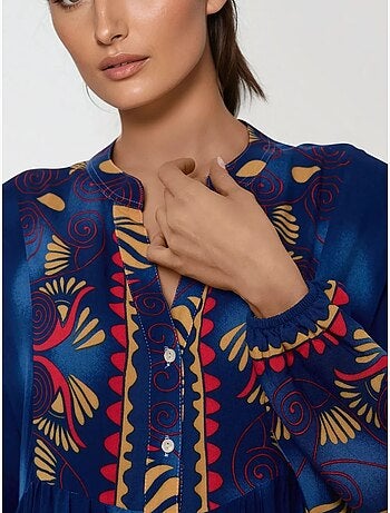Robe longue imprimée à manches longues en viscose