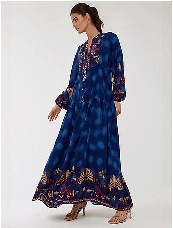 Robe longue imprimée à manches longues en viscose