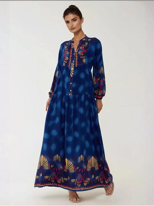 Robe longue imprimée à manches longues en viscose - Kiabi Robe longue imprimée à manches longues en viscose - Kiabi