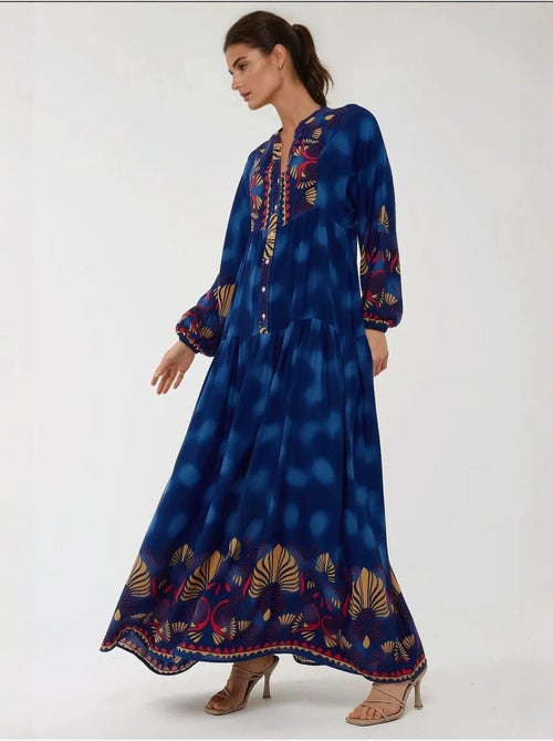 Robe longue imprimée à manches longues en viscose - Kiabi Robe longue imprimée à manches longues en viscose - Kiabi