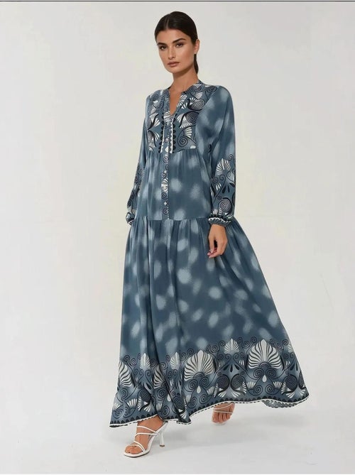 Robe longue imprimée à manches longues en viscose - Kiabi Robe longue imprimée à manches longues en viscose - Kiabi