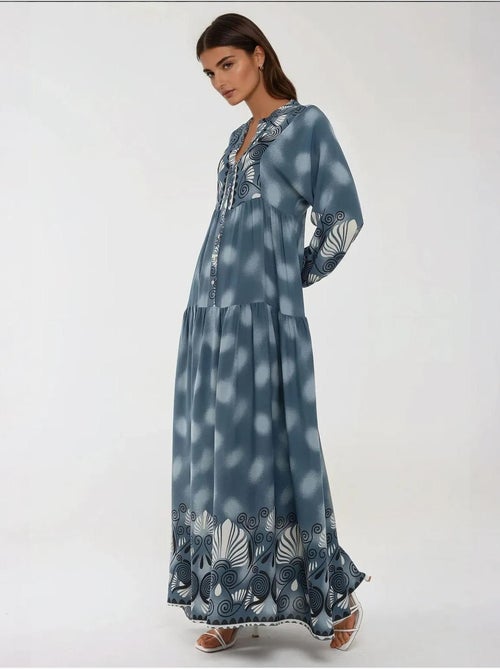 Robe longue imprimée à manches longues en viscose - Kiabi Robe longue imprimée à manches longues en viscose - Kiabi