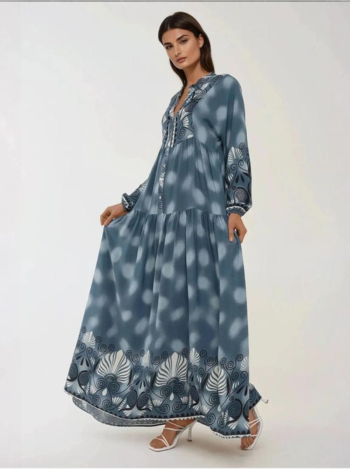 Robe longue imprimée à manches longues en viscose - Kiabi Robe longue imprimée à manches longues en viscose - Kiabi