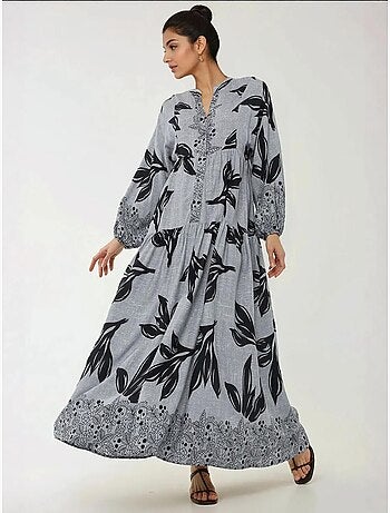 Robe longue imprimée à manches longues en viscose