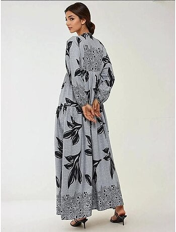 Robe longue imprimée à manches longues en viscose