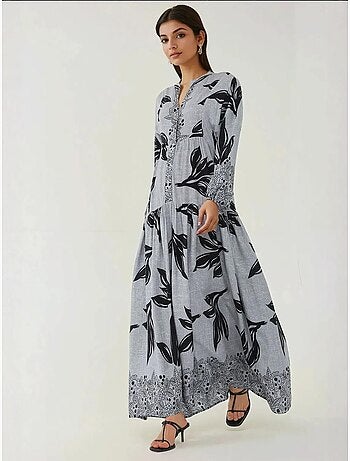 Robe longue imprimée à manches longues en viscose