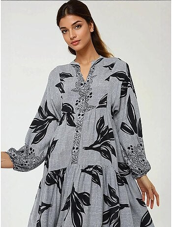 Robe longue imprimée à manches longues en viscose