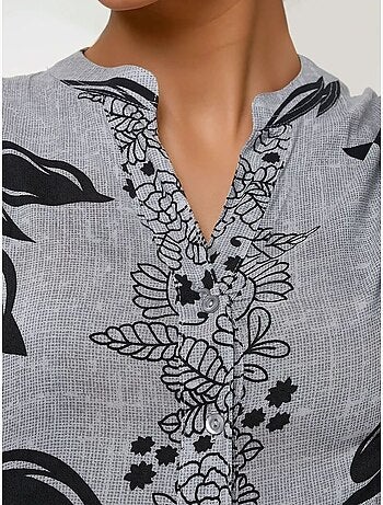 Robe longue imprimée à manches longues en viscose