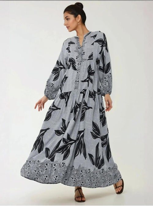 Robe longue imprimée à manches longues en viscose - Kiabi Robe longue imprimée à manches longues en viscose - Kiabi