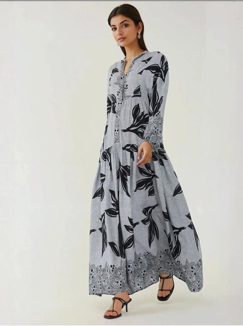 Robe longue imprimée à manches longues en viscose - Kiabi Robe longue imprimée à manches longues en viscose - Kiabi