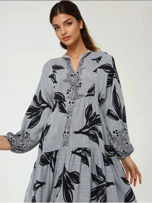 Robe longue imprimée à manches longues en viscose - Kiabi Robe longue imprimée à manches longues en viscose - Kiabi