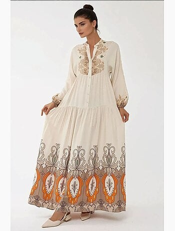 Robe longue imprimée à manches longues en viscose hiccup