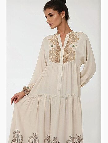 Robe longue imprimée à manches longues en viscose hiccup
