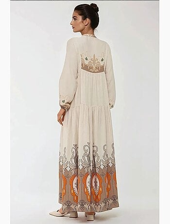 Robe longue imprimée à manches longues en viscose hiccup