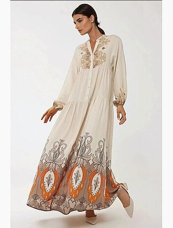 Robe longue imprimée à manches longues en viscose hiccup