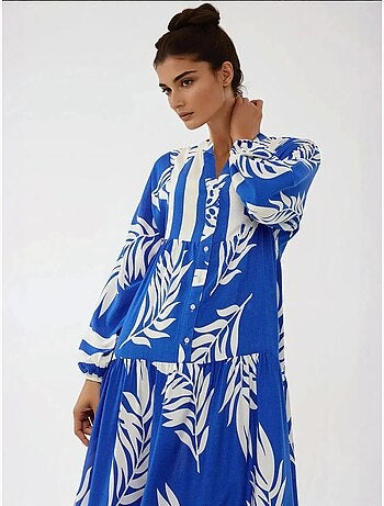 Robe longue imprimée à manches longues en viscose hiccup