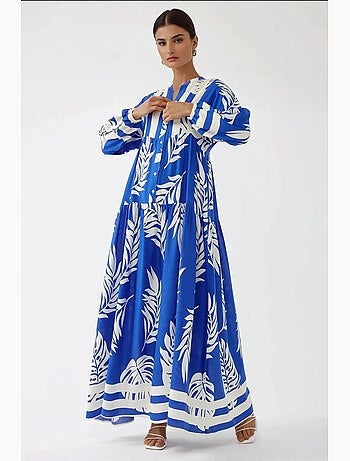 Robe longue imprimée à manches longues en viscose hiccup