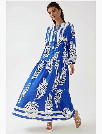 Robe longue imprimée à manches longues en viscose hiccup
