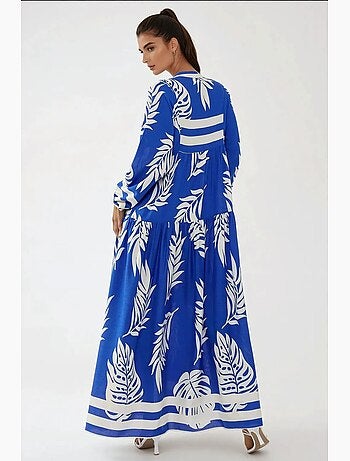 Robe longue imprimée à manches longues en viscose hiccup
