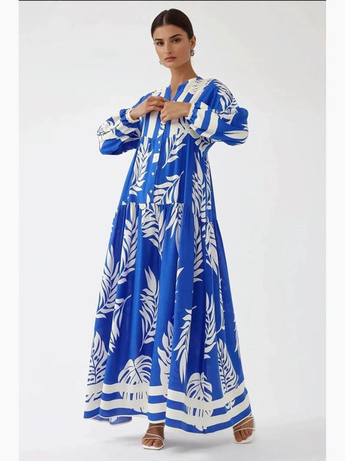 Robe longue imprimée à manches longues en viscose hiccup - Kiabi