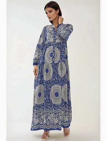 Robe longue imprimée à manches longues en viscose hiccup