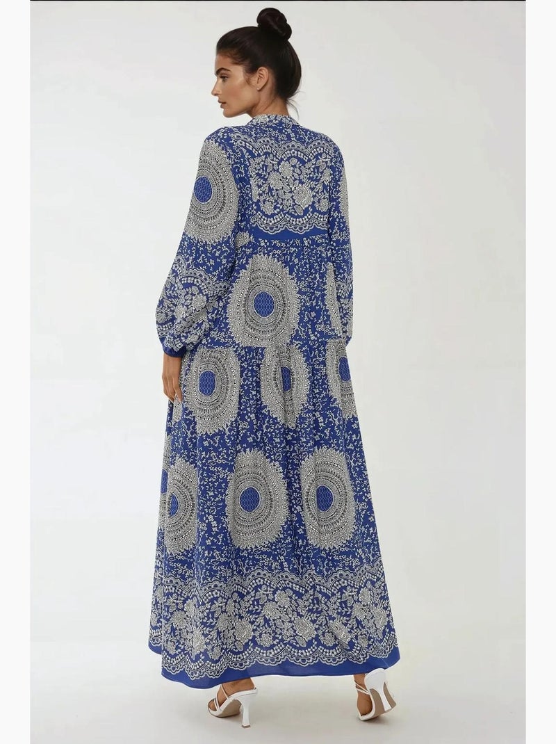 Robe longue imprimée à manches longues en viscose hiccup Bleu marine - Kiabi