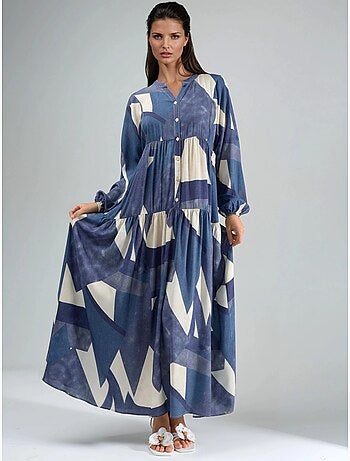 Robe longue imprimée à manches longues en viscose hiccup