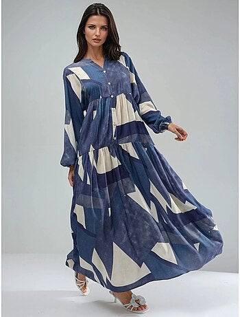 Robe longue imprimée à manches longues en viscose hiccup