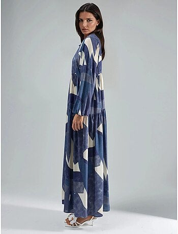 Robe longue imprimée à manches longues en viscose hiccup